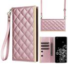 For Samsung Galaxy S20 Ultra Crossbody Rhombic Sucker Leather Phone Case(Rose Gold) - 1