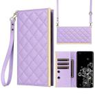 For Samsung Galaxy S20 Ultra Crossbody Rhombic Sucker Leather Phone Case(Purple) - 1