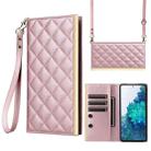 For Samsung Galaxy S20 FE Crossbody Rhombic Sucker Leather Phone Case(Rose Gold) - 1