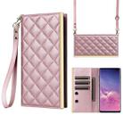 For Samsung Galaxy S10+ Crossbody Rhombic Sucker Leather Phone Case(Rose Gold) - 1