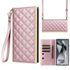 For Samsung Galaxy S25 Ultra 5G Crossbody Rhombic Sucker Leather Phone Case(Rose Gold) - 1