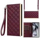 For Samsung Galaxy S25 Ultra 5G Crossbody Rhombic Sucker Leather Phone Case(Claret) - 1