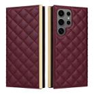 For Samsung Galaxy S25 Ultra 5G Crossbody Rhombic Sucker Leather Phone Case(Claret) - 2