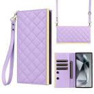 For Samsung Galaxy S25 Ultra 5G Crossbody Rhombic Sucker Leather Phone Case(Purple) - 1
