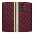 For Samsung Galaxy S24 FE 5G Crossbody Rhombic Sucker Leather Phone Case(Claret) - 2