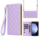 For Samsung Galaxy S24 FE 5G Crossbody Rhombic Sucker Leather Phone Case(Purple) - 1