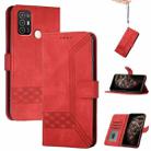 For ZTE Blade A52 Cubic Skin Feel Flip Leather Phone Case(Red) - 1