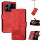 For ZTE Blade A54 Cubic Skin Feel Flip Leather Phone Case(Red) - 1