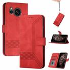 For Sharp Aquos sense7/SH-53C/SHG10 Cubic Skin Feel Flip Leather Phone Case(Red) - 1