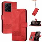 For vivo Y77e 5G Cubic Skin Feel Flip Leather Phone Case(Red) - 1