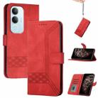 For vivo Y19s Global Cubic Skin Feel Flip Leather Phone Case(Red) - 1