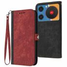 For ZTE nubia Music Side Buckle Double Fold Hand Strap Leather Phone Case(Red) - 1