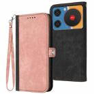 For ZTE nubia Music Side Buckle Double Fold Hand Strap Leather Phone Case(Pink) - 1