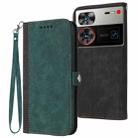 For ZTE nubia Z60 Ultra Side Buckle Double Fold Hand Strap Leather Phone Case(Dark Green) - 1