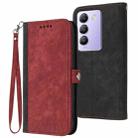 For vivo V30 Lite 5G India/T3 5G IDN Side Buckle Double Fold Hand Strap Leather Phone Case(Red) - 1