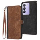 For vivo V30 Lite 5G India/T3 5G IDN Side Buckle Double Fold Hand Strap Leather Phone Case(Brown) - 1