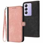 For vivo V30 Lite 5G India/T3 5G IDN Side Buckle Double Fold Hand Strap Leather Phone Case(Pink) - 1
