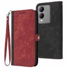For vivo Y17s 4G Global/Y28 5G India Side Buckle Double Fold Hand Strap Leather Phone Case(Red) - 1