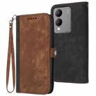 For vivo Y17s 4G Global/Y28 5G India Side Buckle Double Fold Hand Strap Leather Phone Case(Brown) - 1