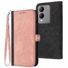 For vivo Y17s 4G Global/Y28 5G India Side Buckle Double Fold Hand Strap Leather Phone Case(Pink) - 1