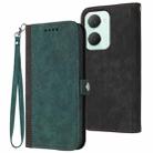 For vivo Y03 4G Global Side Buckle Double Fold Hand Strap Leather Phone Case(Dark Green) - 1