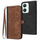 For vivo Y03 4G Global Side Buckle Double Fold Hand Strap Leather Phone Case(Brown) - 1