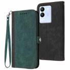 For vivo V30 Lite 5G Global Side Buckle Double Fold Hand Strap Leather Phone Case(Dark Green) - 1