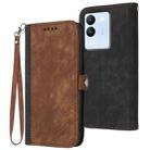 For vivo V30 Lite 5G Global Side Buckle Double Fold Hand Strap Leather Phone Case(Brown) - 1