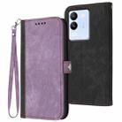 For vivo V30 Lite 5G Global Side Buckle Double Fold Hand Strap Leather Phone Case(Purple) - 1