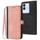 For vivo V30 Lite 5G Global Side Buckle Double Fold Hand Strap Leather Phone Case(Pink) - 1