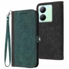 For vivo Y27s 4G Global Side Buckle Double Fold Hand Strap Leather Phone Case(Dark Green) - 1