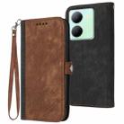 For vivo Y27s 4G Global Side Buckle Double Fold Hand Strap Leather Phone Case(Brown) - 1