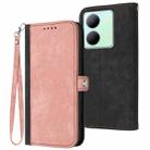 For vivo Y27s 4G Global Side Buckle Double Fold Hand Strap Leather Phone Case(Pink) - 1