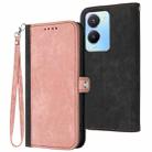 For vivo Y56 5G Global/Y16 4G Global Side Buckle Double Fold Hand Strap Leather Phone Case(Pink) - 1