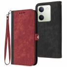 For vivo Y100 5G Global Side Buckle Double Fold Hand Strap Leather Phone Case(Red) - 1