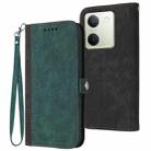 For vivo Y100 5G Global Side Buckle Double Fold Hand Strap Leather Phone Case(Dark Green) - 1