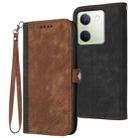 For vivo Y100 5G Global Side Buckle Double Fold Hand Strap Leather Phone Case(Brown) - 1