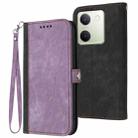 For vivo Y100 5G Global Side Buckle Double Fold Hand Strap Leather Phone Case(Purple) - 1