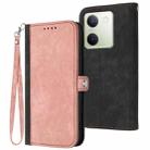 For vivo Y100 5G Global Side Buckle Double Fold Hand Strap Leather Phone Case(Pink) - 1