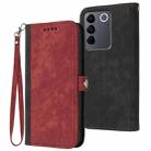 For vivo V27e 4G Global/T2 4G Global Side Buckle Double Fold Hand Strap Leather Phone Case(Red) - 1