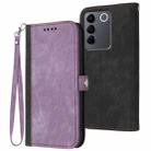 For vivo V27e 4G Global/T2 4G Global Side Buckle Double Fold Hand Strap Leather Phone Case(Purple) - 1