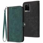 For vivo Y33s 4G Global/Y21/Y21s/Y21t Side Buckle Double Fold Hand Strap Leather Phone Case(Dark Green) - 1