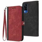 For vivo Y53s 4G/Y51a/Y33 4G Side Buckle Double Fold Hand Strap Leather Phone Case(Red) - 1