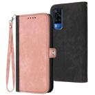 For vivo Y53s 4G/Y51a/Y33 4G Side Buckle Double Fold Hand Strap Leather Phone Case(Pink) - 1
