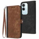 For vivo Y19s Global Side Buckle Double Fold Hand Strap Leather Phone Case(Brown) - 1