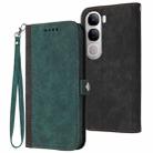 For vivo Y300 / vivo V40 Lite 4G / 5G IDN Side Buckle Double Fold Hand Strap Leather Phone Case(Dark Green) - 1