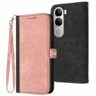 For vivo Y300 / vivo V40 Lite 4G / 5G IDN Side Buckle Double Fold Hand Strap Leather Phone Case(Pink) - 1