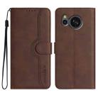 For Sharp Aquos sense8/SHC11/SH-54D Heart Pattern Skin Feel Leather Phone Case(Brown) - 1