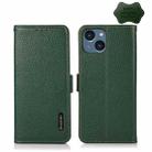 For iPhone 15 KHAZNEH Side-Magnetic Litchi Genuine Leather RFID Phone Case(Green) - 1