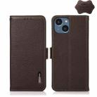 For iPhone 15 KHAZNEH Side-Magnetic Litchi Genuine Leather RFID Phone Case(Brown) - 1